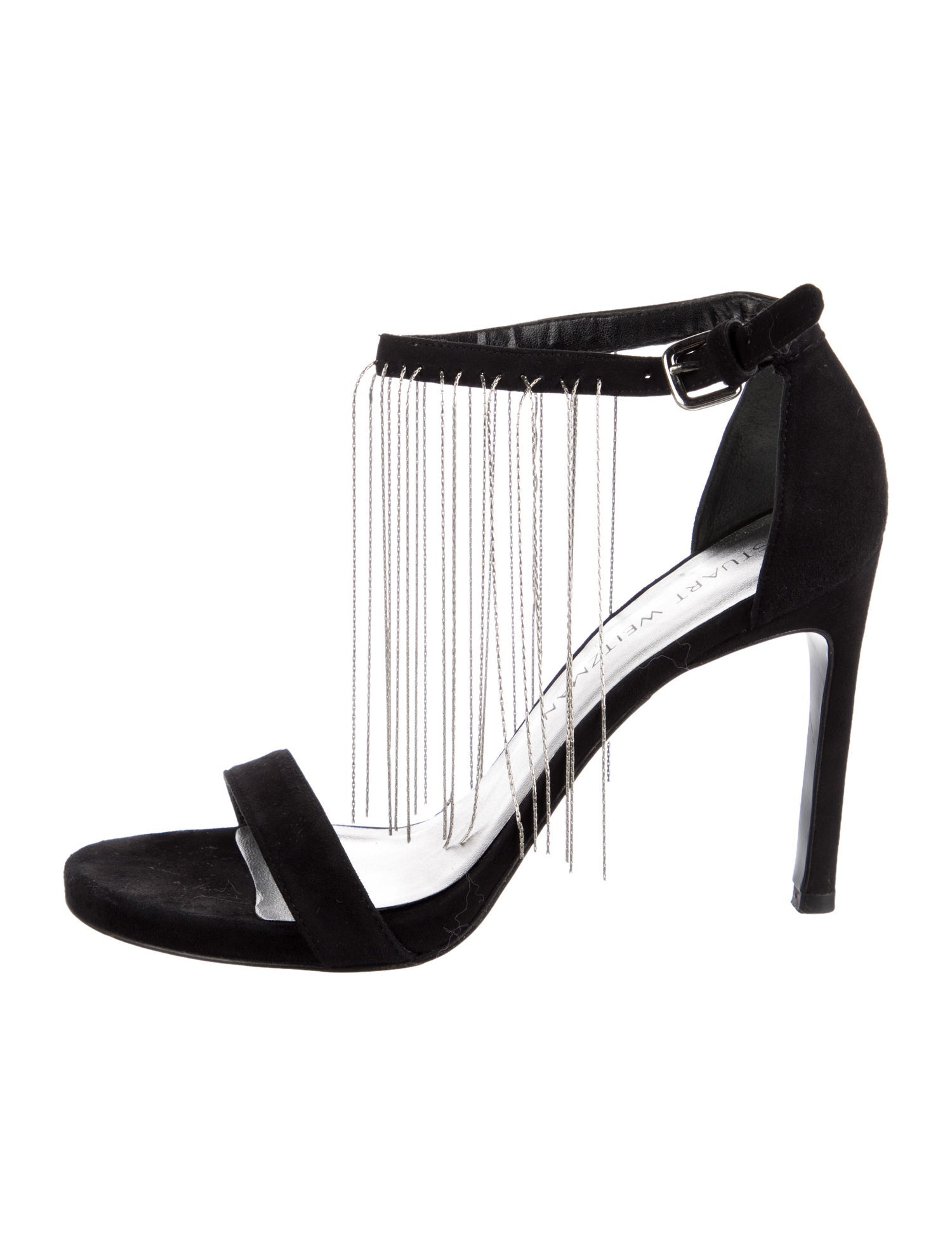 Stuart Weitzman Suede Chain-Link Accents Sandals