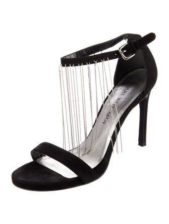 Stuart Weitzman Suede Chain-Link Accents Sandals