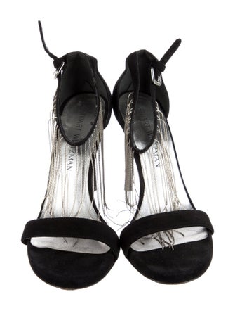 Stuart Weitzman Suede Chain-Link Accents Sandals