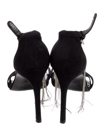 Stuart Weitzman Suede Chain-Link Accents Sandals