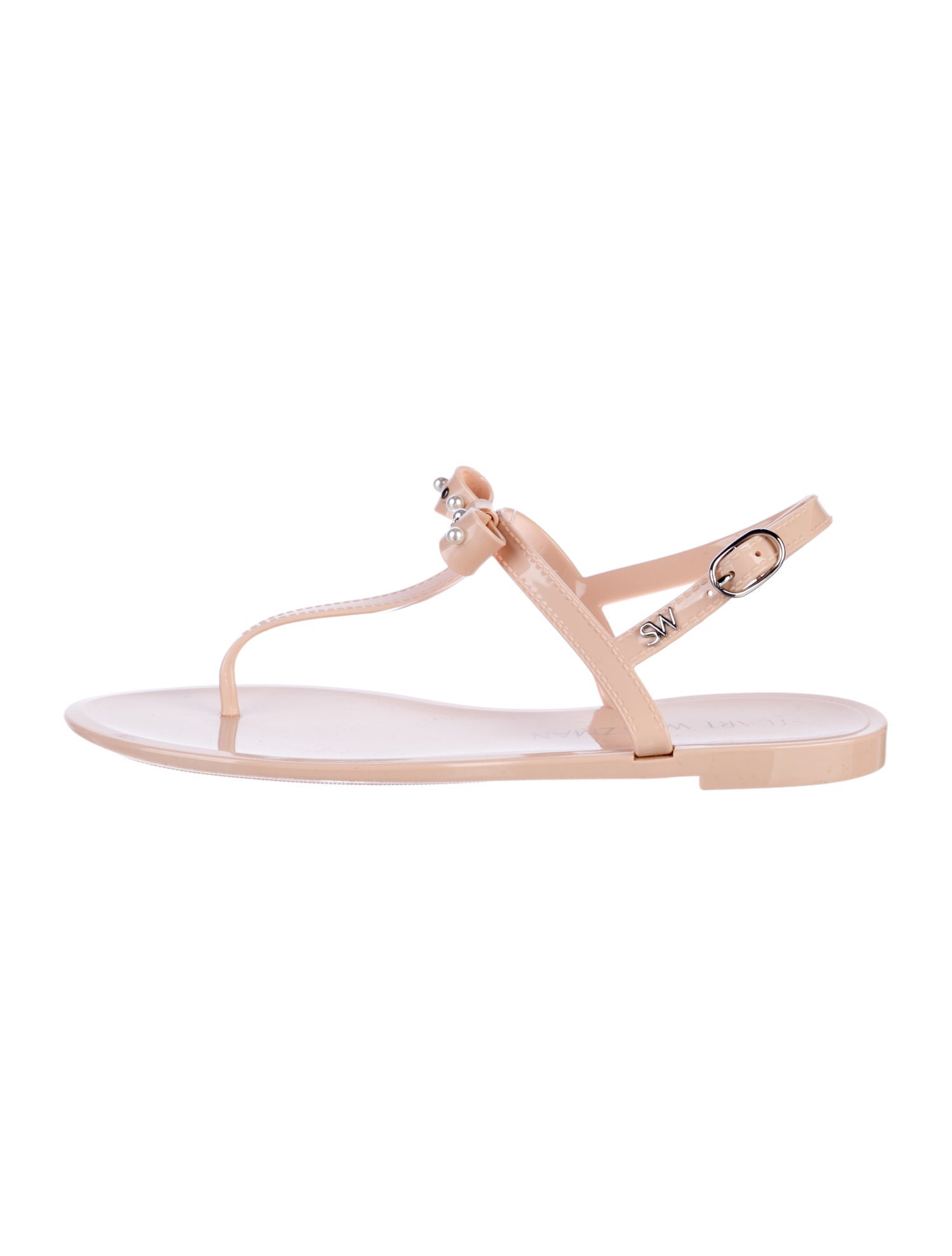 Stuart Weitzman Faux Pearl Accents Rubber T-Strap Sandals