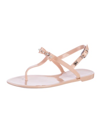 Stuart Weitzman Faux Pearl Accents Rubber T-Strap Sandals