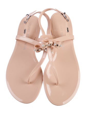 Stuart Weitzman Faux Pearl Accents Rubber T-Strap Sandals
