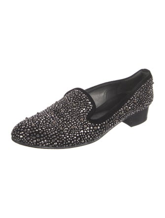 Stuart Weitzman Suede Crystal Embellishments Loafers