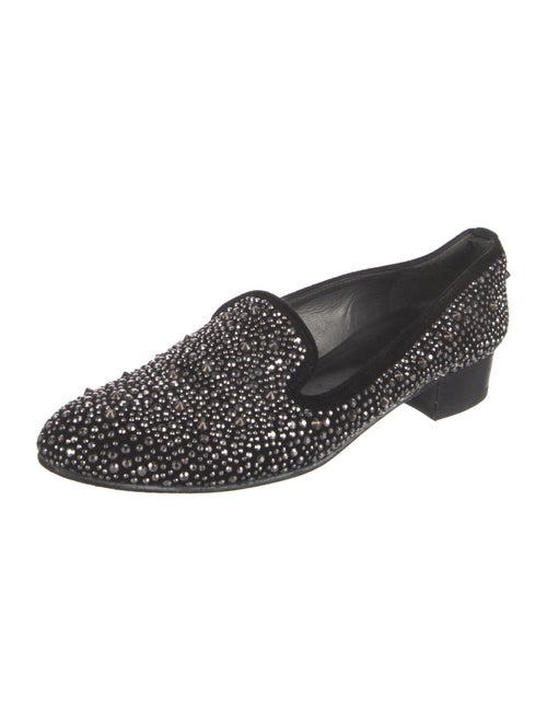 Stuart Weitzman Suede Crystal Embellishments Loafers