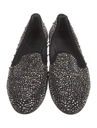 Stuart Weitzman Suede Crystal Embellishments Loafers