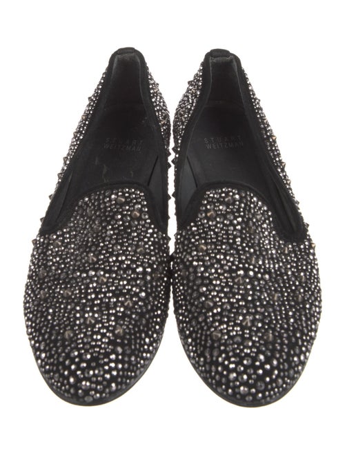 Stuart Weitzman Suede Crystal Embellishments Loafers