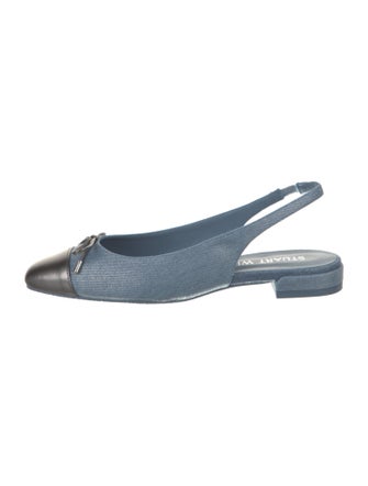 Stuart Weitzman Denim Glitter Accents Slingback Flats