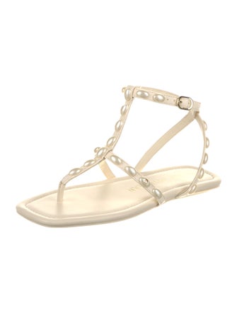 Stuart Weitzman Leather Studded Accents T-Strap Sandals