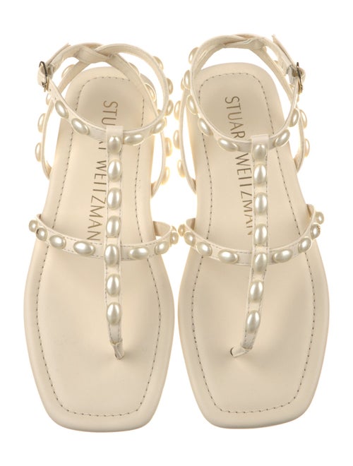 Stuart Weitzman Leather Studded Accents T-Strap Sandals