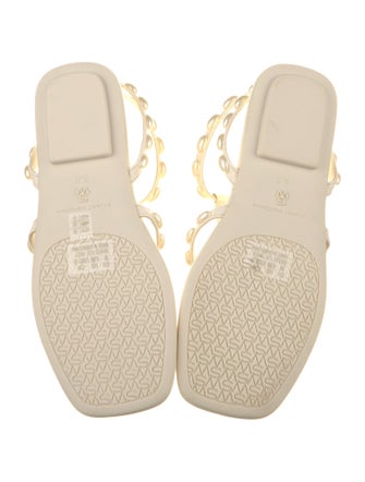 Stuart Weitzman Leather Studded Accents T-Strap Sandals