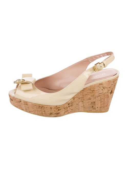 Stuart Weitzman Patent Leather Bow Accents Slingback Sandals