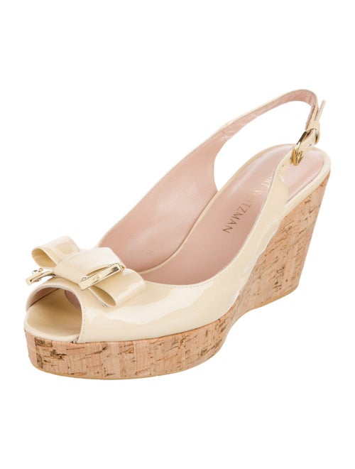 Stuart Weitzman Patent Leather Bow Accents Slingback Sandals