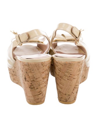 Stuart Weitzman Patent Leather Bow Accents Slingback Sandals