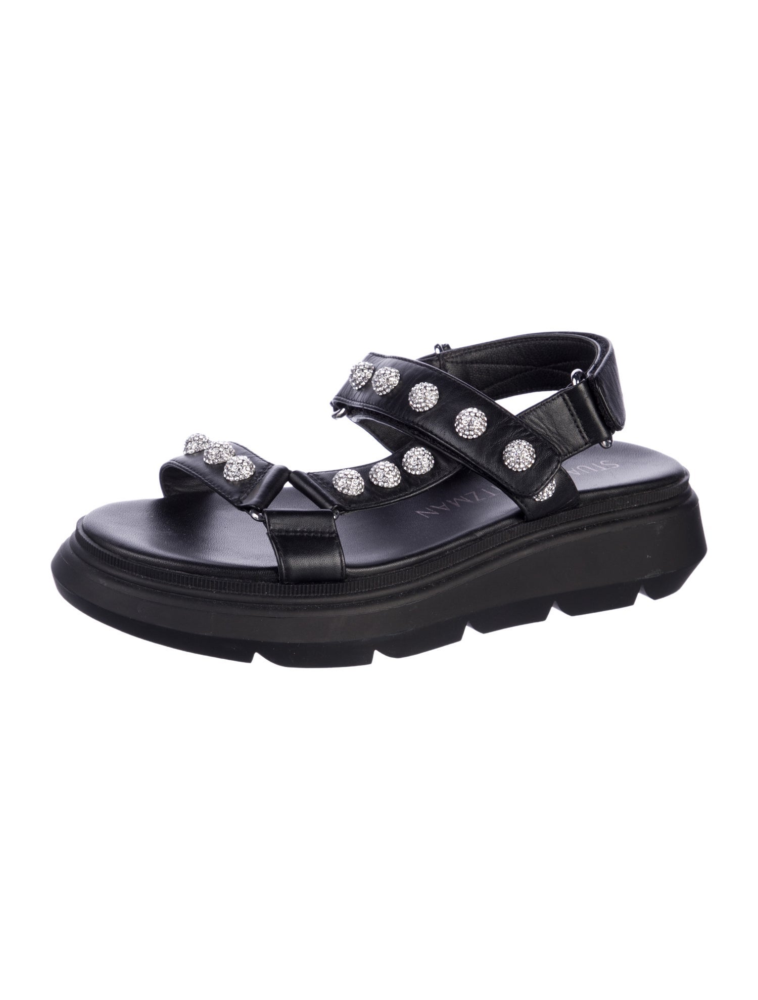 Stuart Weitzman Leather Crystal Embellishments Slingback Sandals