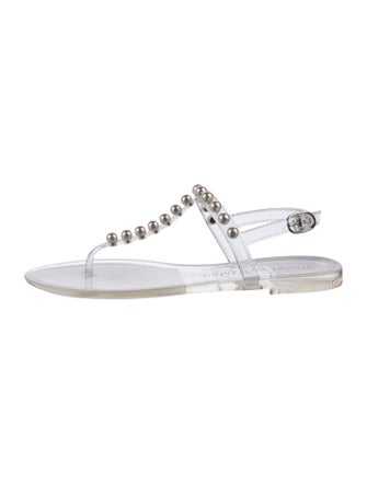 Stuart Weitzman Beaded Accents T-Strap Sandals