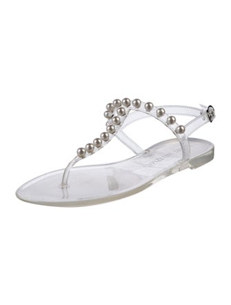 Stuart Weitzman Beaded Accents T-Strap Sandals