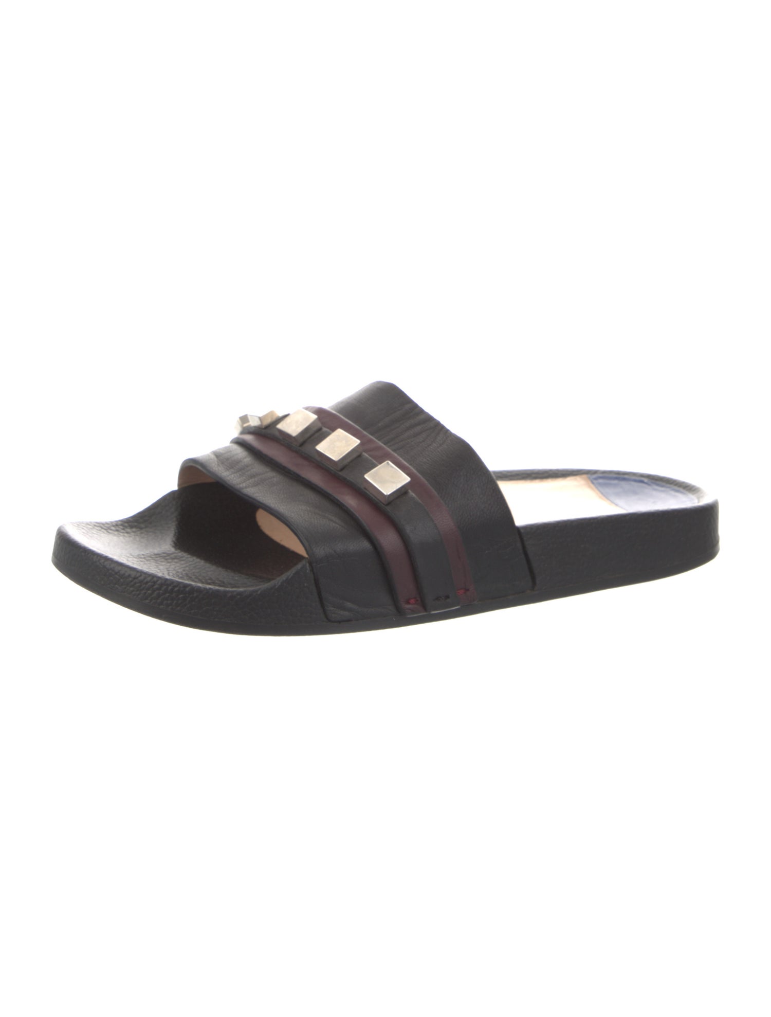 Stuart Weitzman Leather Colorblock Pattern Slides