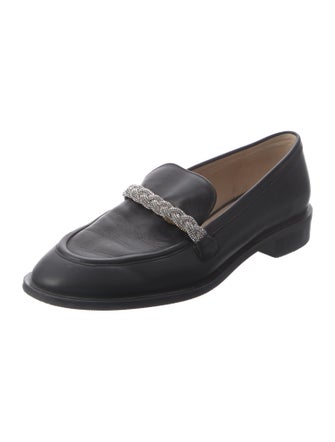 Stuart Weitzman Leather Crystal Embellishments Loafers