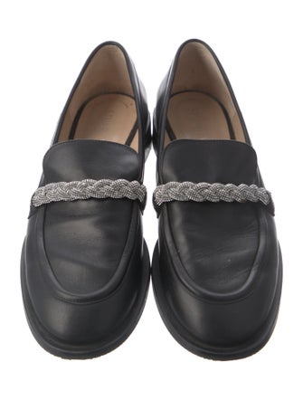 Stuart Weitzman Leather Crystal Embellishments Loafers