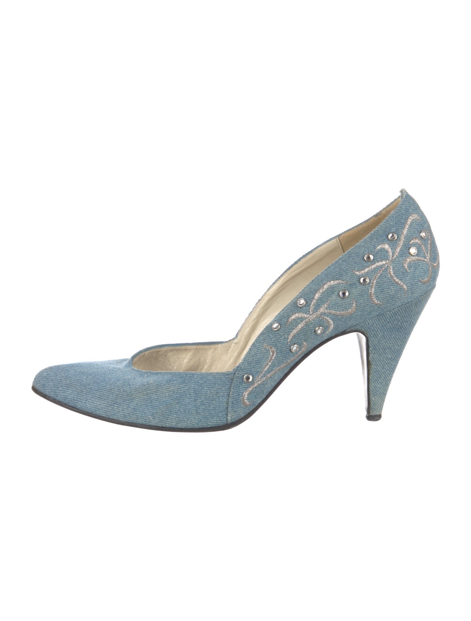 Stuart Weitzman Denim Studded Accents Pumps