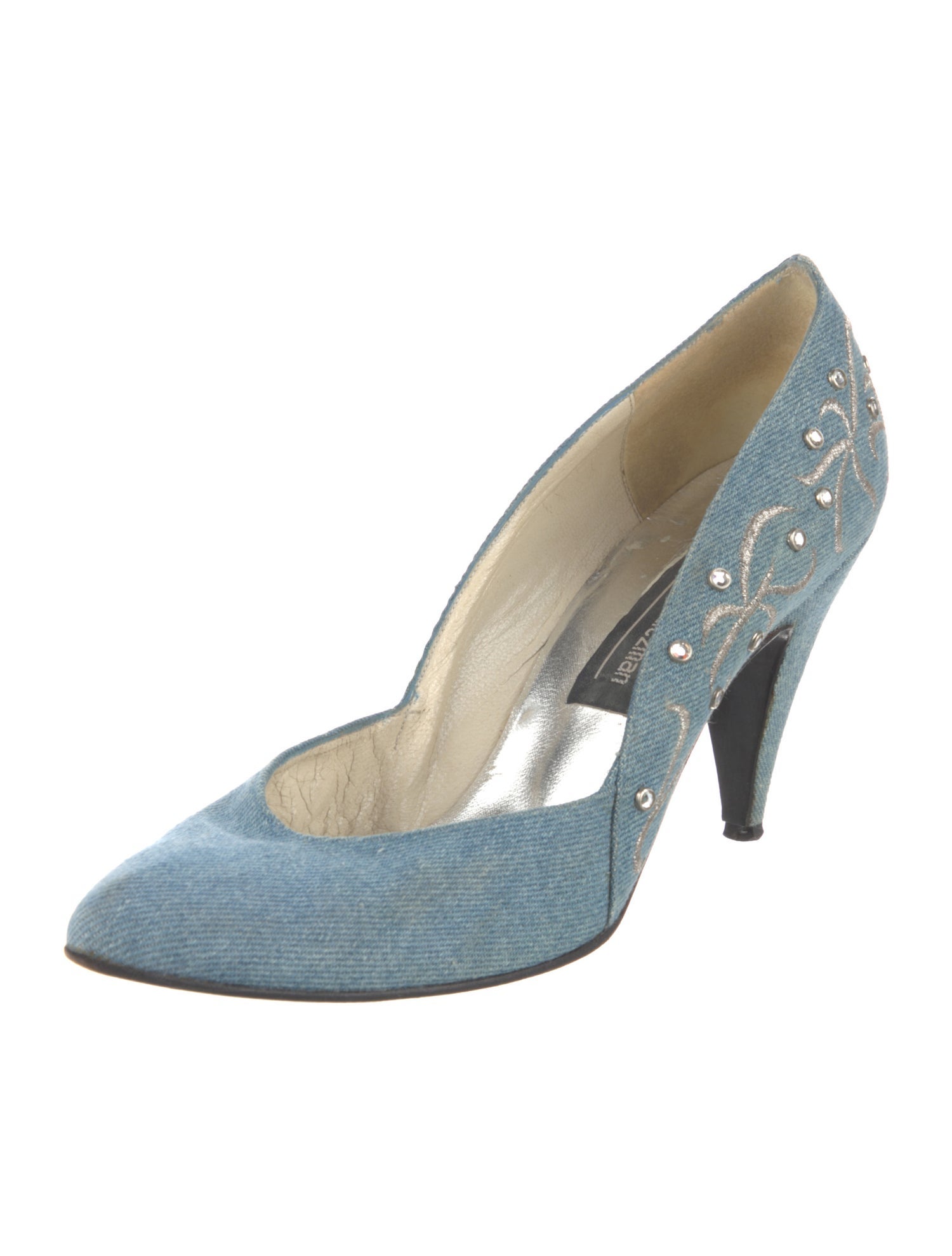 Stuart Weitzman Denim Studded Accents Pumps