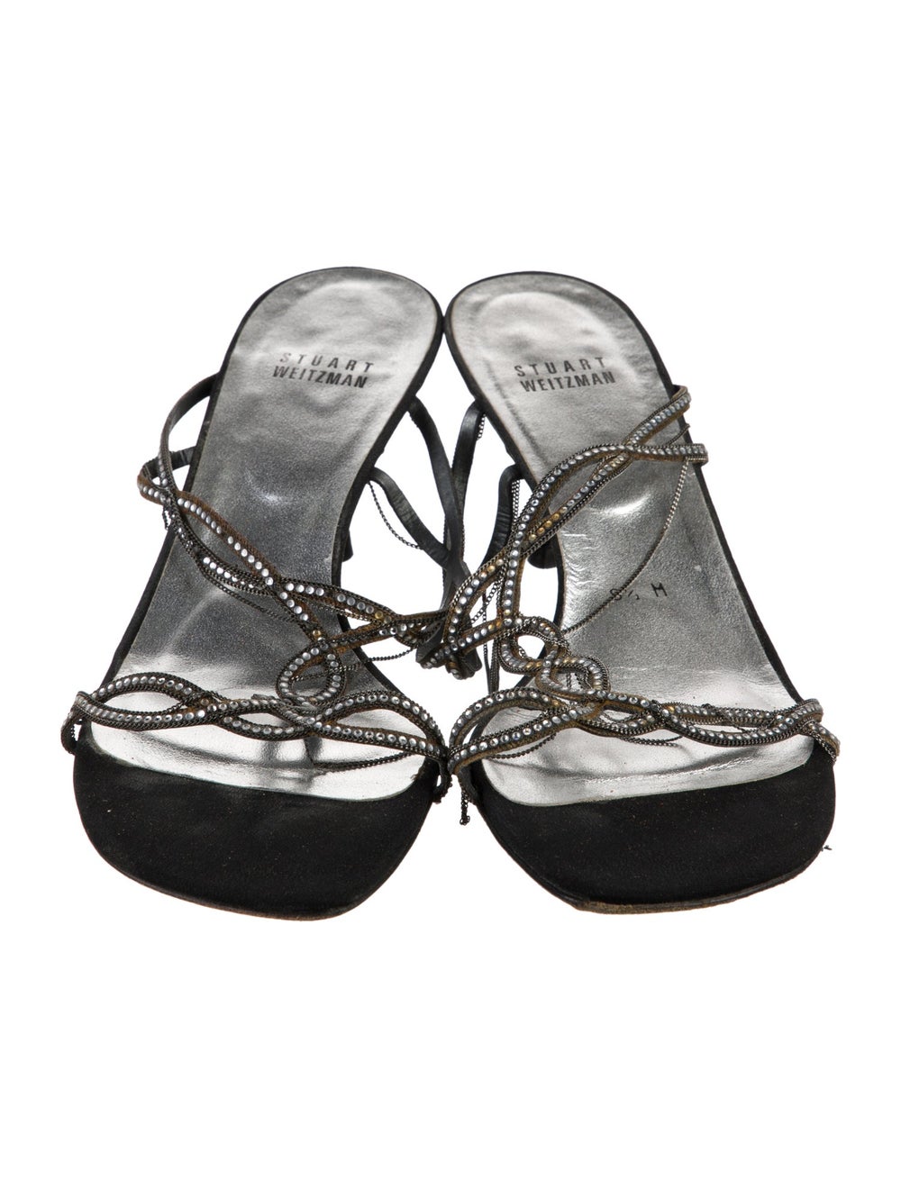 Stuart Weitzman Suede Slides White Crystal Embell… - image 3