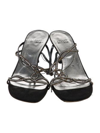 Stuart Weitzman Suede Crystal Embellishments Slides