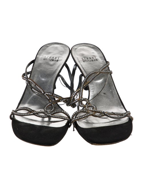 Stuart Weitzman Suede Crystal Embellishments Slides