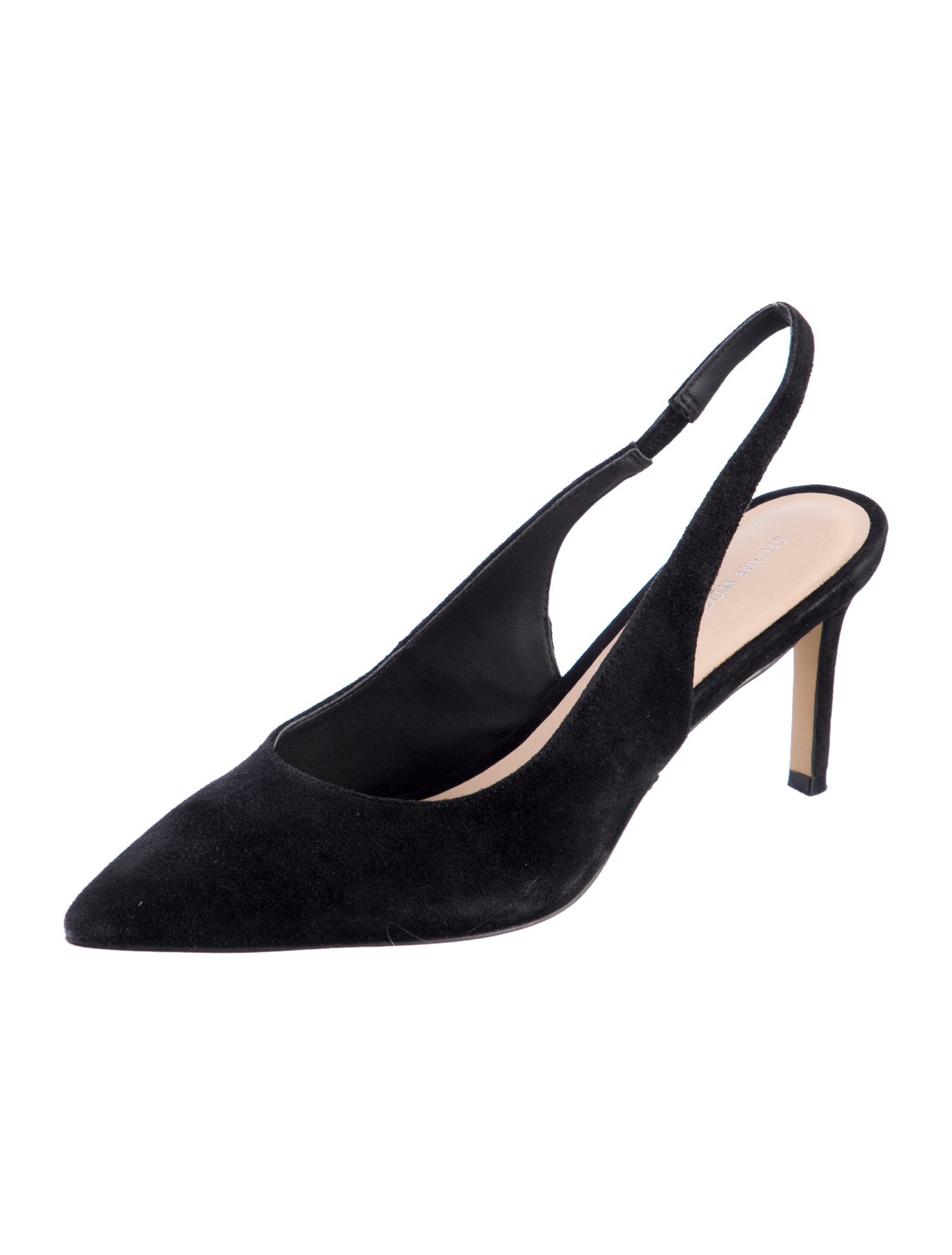 Stuart Weitzman Suede Crystal Embellishments Slingback Pumps