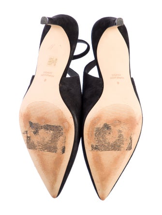 Stuart Weitzman Suede Crystal Embellishments Slingback Pumps