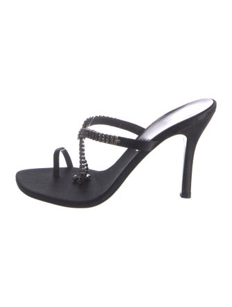 Stuart Weitzman Satin Crystal Embellishments Slides