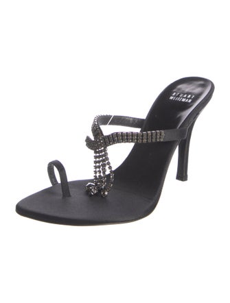 Stuart Weitzman Satin Crystal Embellishments Slides