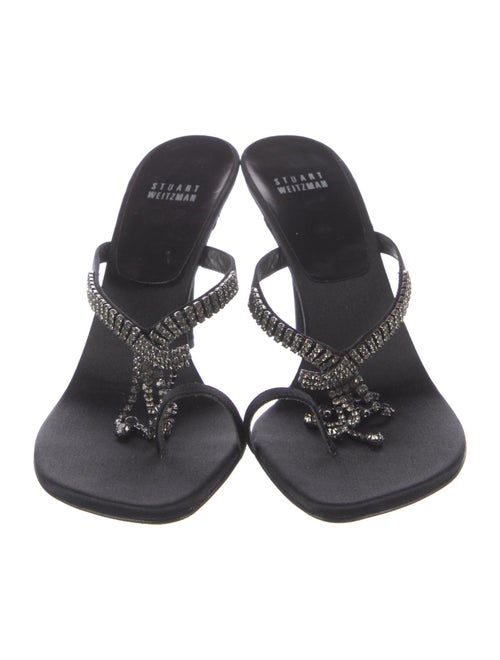 Stuart Weitzman Satin Crystal Embellishments Slides