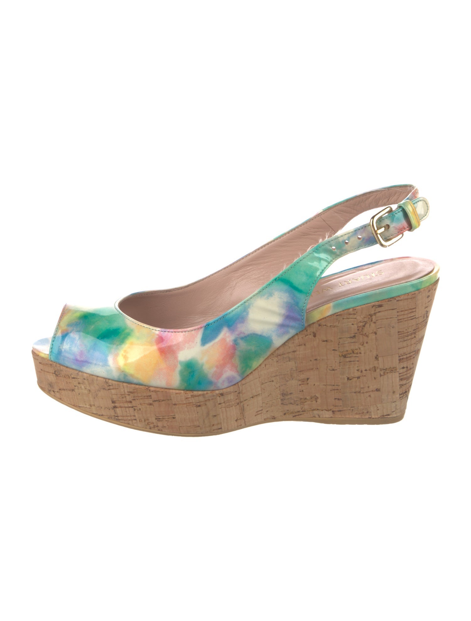 Stuart Weitzman Patent Leather Floral Print Slingback Sandals
