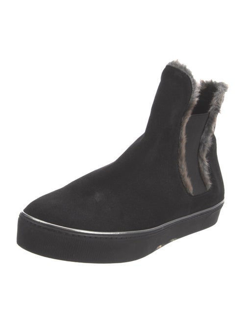 Stuart Weitzman Suede Fur Trim Chelsea Boots