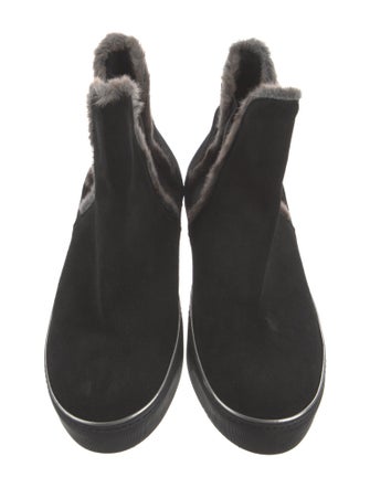Stuart Weitzman Suede Fur Trim Chelsea Boots