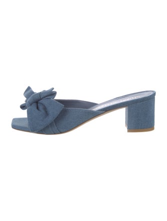 Stuart Weitzman Denim Bow Accents Slides