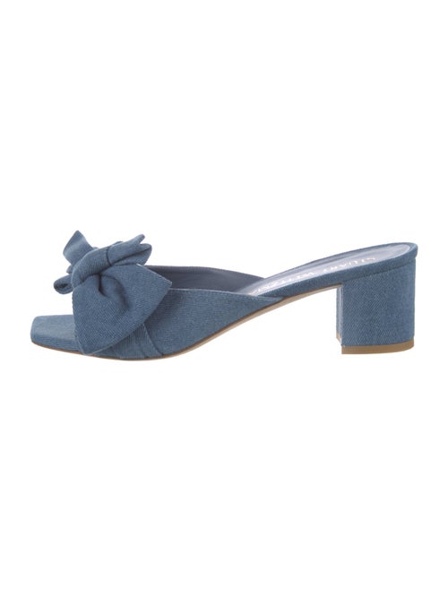 Stuart Weitzman Denim Bow Accents Slides