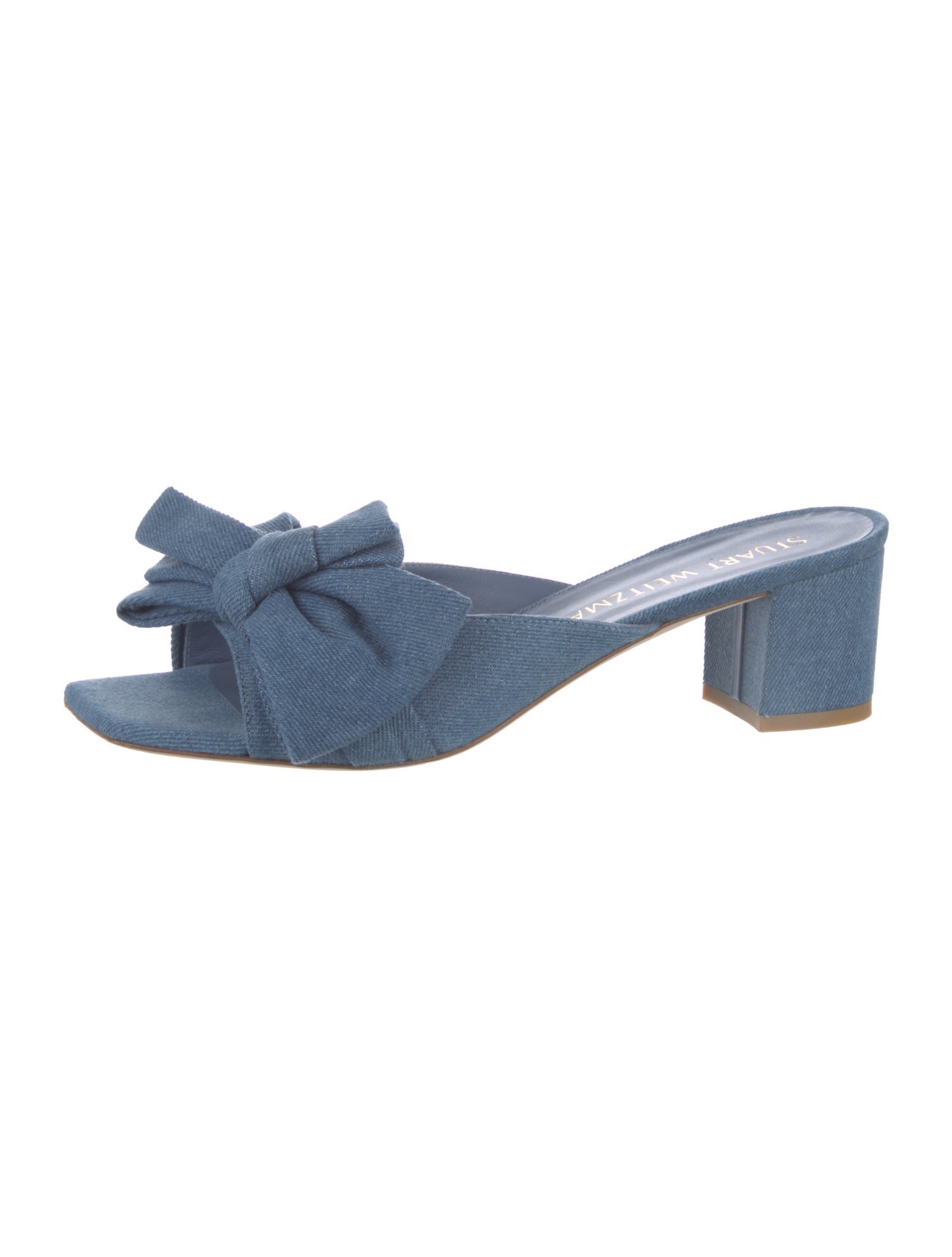 Stuart Weitzman Denim Bow Accents Slides
