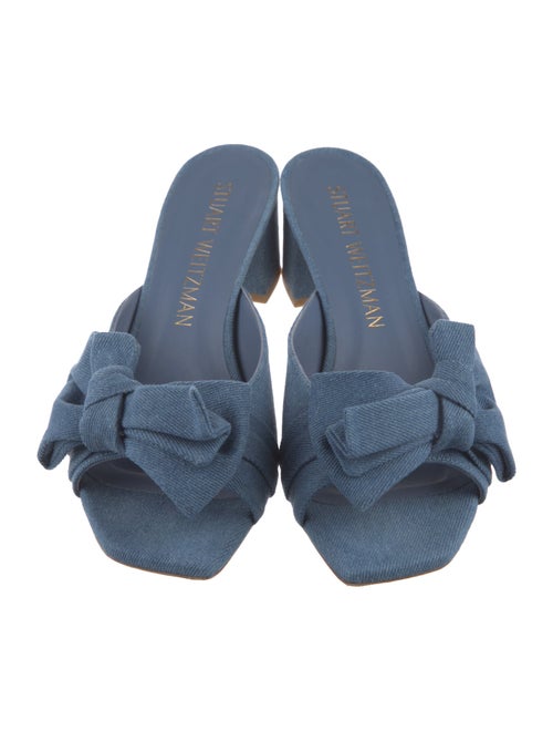 Stuart Weitzman Denim Bow Accents Slides