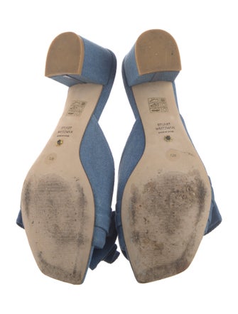 Stuart Weitzman Denim Bow Accents Slides