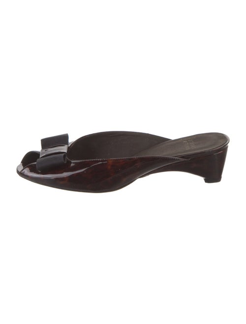 Stuart Weitzman Patent Leather Bow Accents Slides