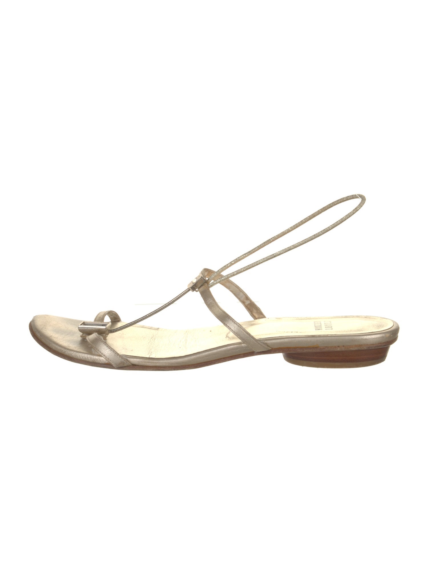 Stuart Weitzman Leather Crystal Embellishments T-Strap Sandals