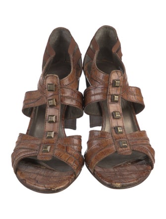 Stuart Weitzman Leather Studded Accents T-Strap Sandals