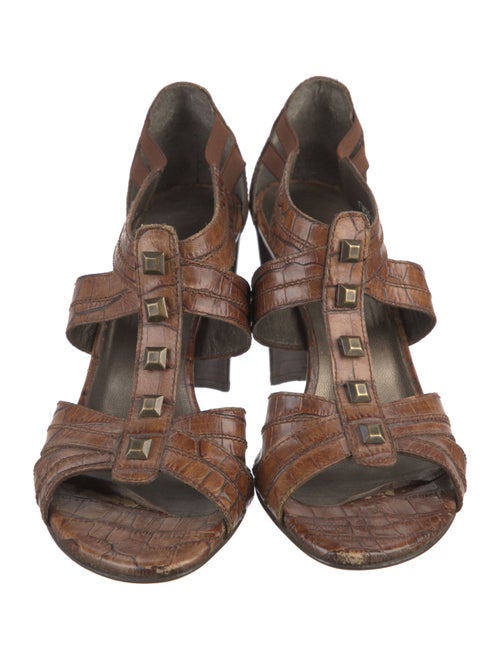 Stuart Weitzman Leather Studded Accents T-Strap Sandals