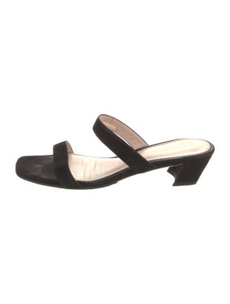 Stuart Weitzman Suede Leather Trim Embellishment Slides