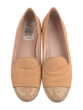 Stuart Weitzman Suede Crystal Embellishments Loafers