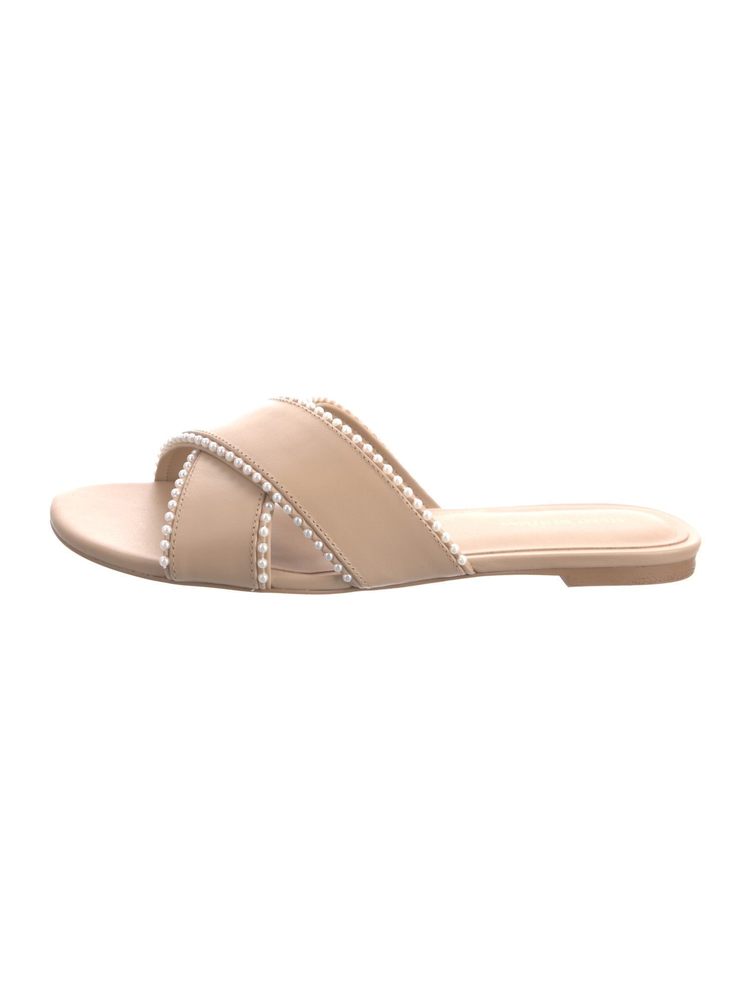 Stuart Weitzman Leather Beaded Accents Slides