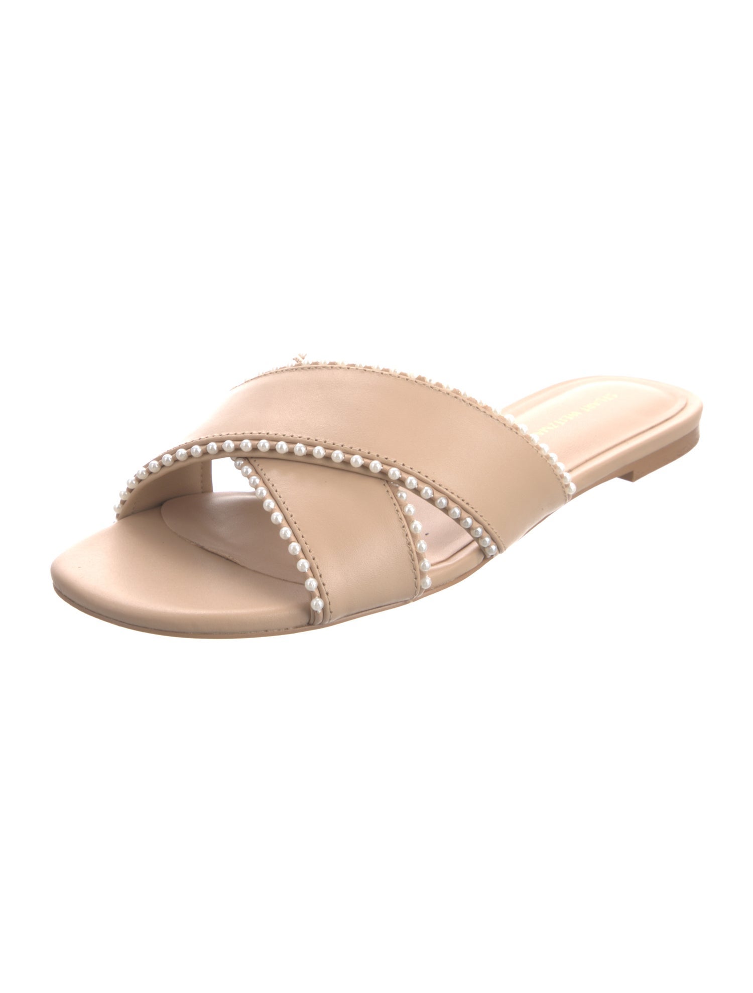 Stuart Weitzman Leather Beaded Accents Slides